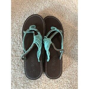 Plaka Flip Flops Sandals for Women Brown/Teal  Women's Size 8 Turquoise
